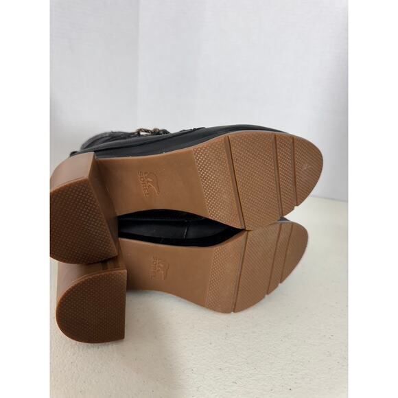 "SOREL" Blake Lace Up Blk Bootie SZ 8 Chunky Heel Quiet Luxury Old Money Goth - Picture 7 of 10